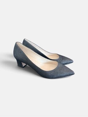 LK Bennett Sparkle Pointed Mid-Heel Pumps in Dark Gray -Sz 38 EU